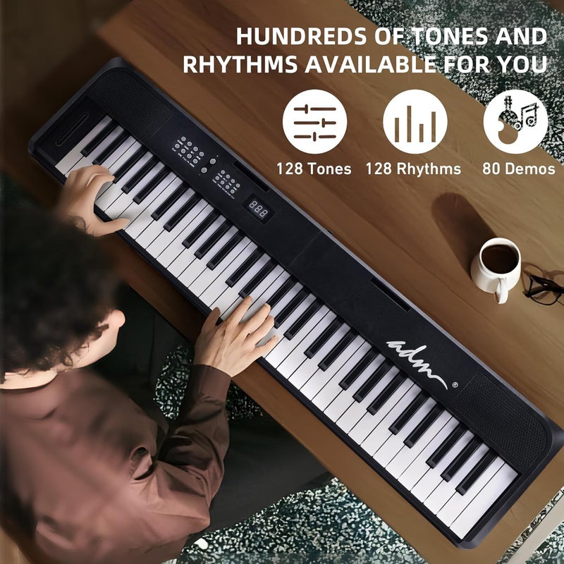 ADM 61 Key Folding Electric Piano Keyboard, Foldable Electronic Keyboard, Wireless 128 Tones, 128 Rhythms Includes Pedal, Gig Bag, Headphones for Beginners, Students, Teenagers, Adults, Black - Image 5